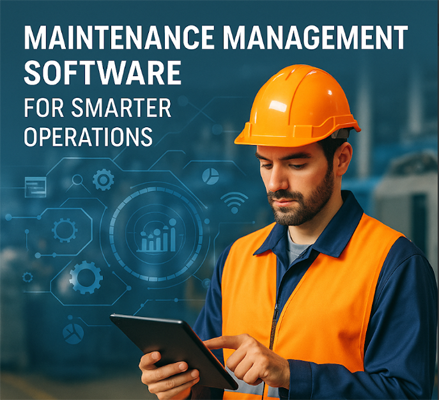 A modern banner showing a maintenance professional using eWorkOrders on a tablet, with the headline “Maintenance Management Software for Smarter Operations