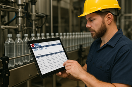 CMMS Food Beverage software dashboard on tablet in a food plant