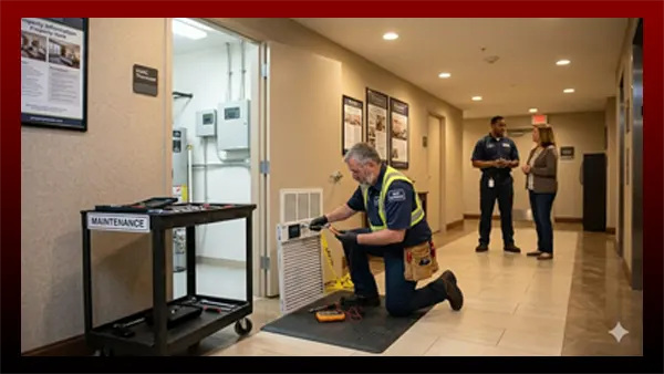 Maiintenance man doing repairs oon property using eworkorders work order management system