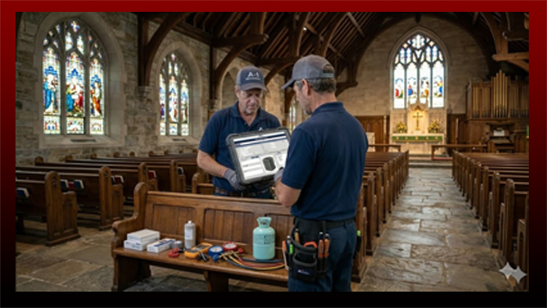 Religious Institution maintenance team looking at their eWorkOrders work order and tasks needed to repair the HVAC unit.