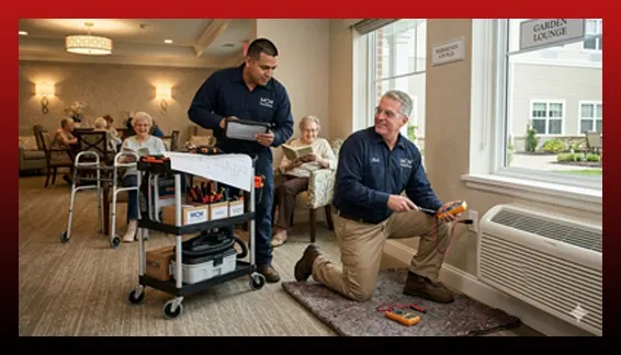 Senior Living maintenance team workin on fixing things using work order management software by eWorkOrders