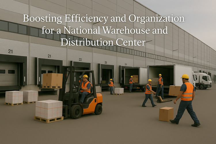 warehouse maintenance management software used in a modern warehouse and distribution center with pallets and trucks