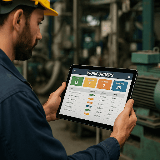 An engineer looking at a digitized work order management