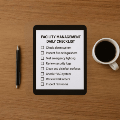 A photo of a facility management daily checklist