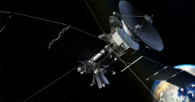 An image of a satellite viewed from orbit.