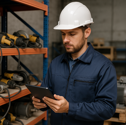 Technician holding a tablet to manage eWorkOrders Asset Reservation Requests
